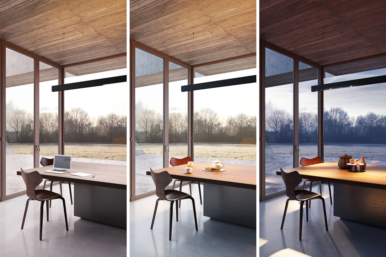 Home office with three different lighting routines
