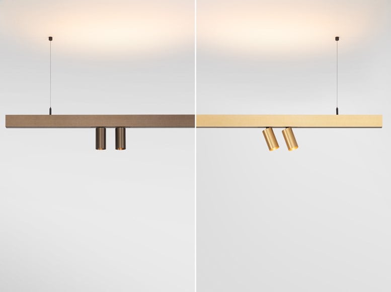 Brushed anodized Champagne and bronze coloured Pista track lighting
