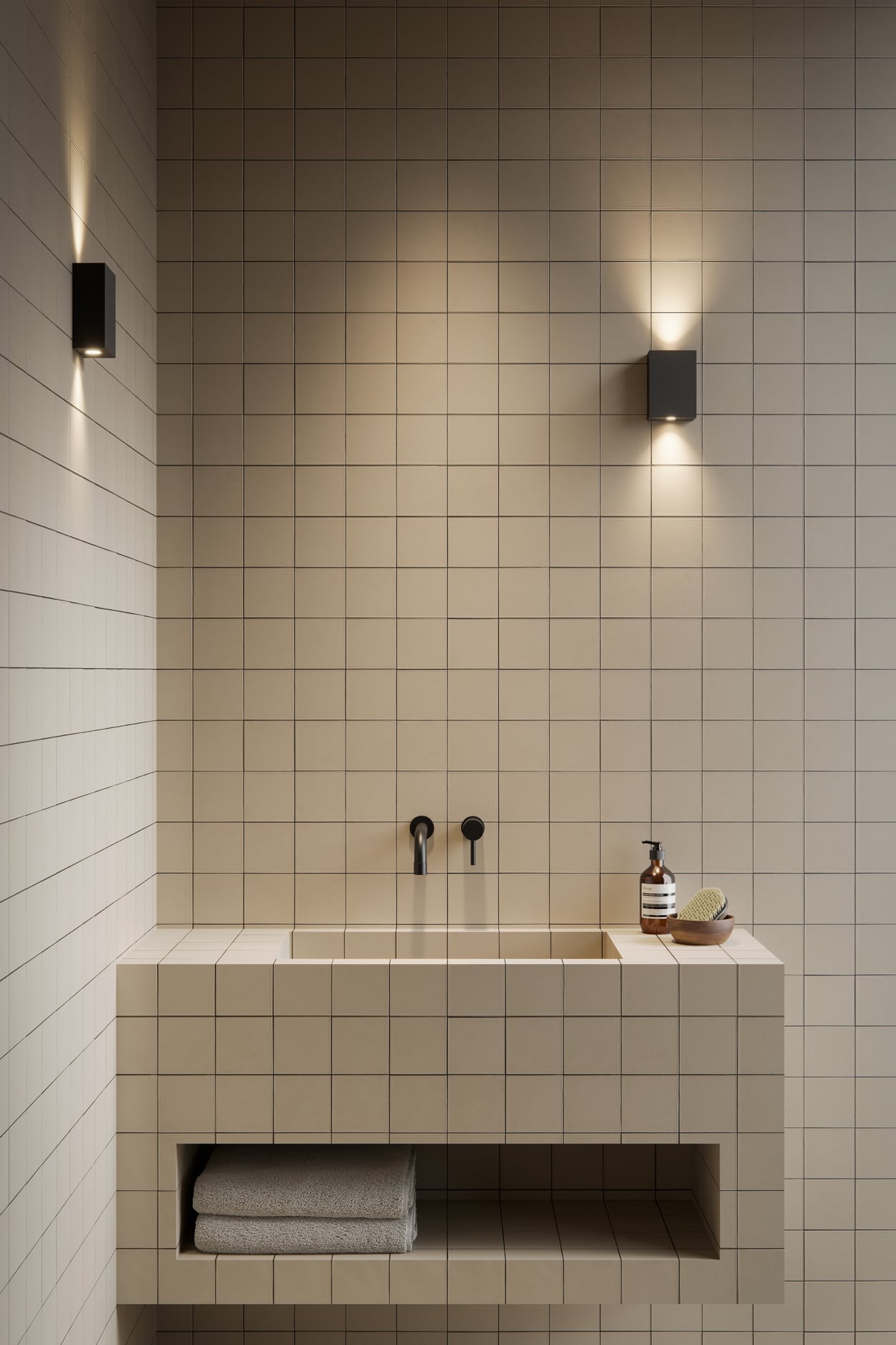 Sulfer Wall in the bathroom of a hotel project in the colour Black Structure