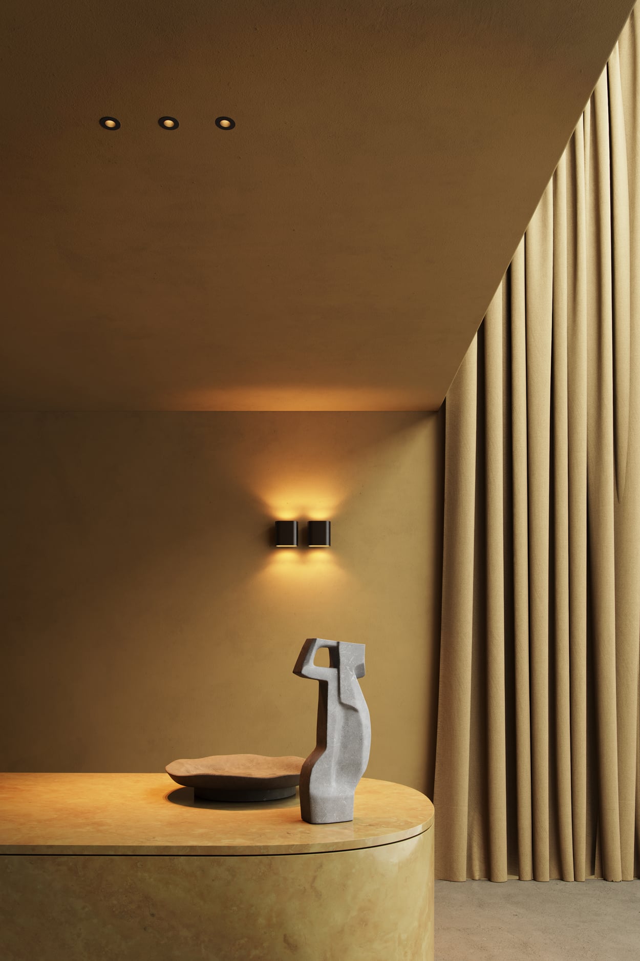 Duell Wall in showroom in Rotterdam black brush anodised champagne