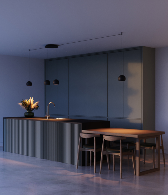 Square ceiling lighting in the kitchen and living room