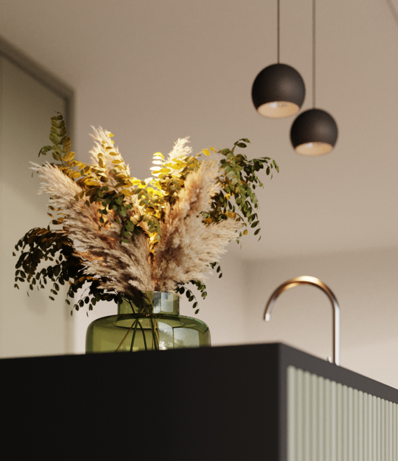 Square ceiling lighting in the kitchen