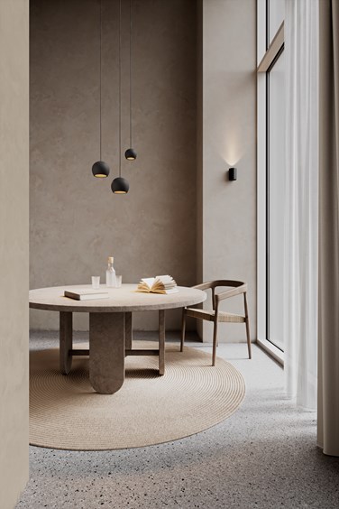 Pendant and wall lighting in dining room