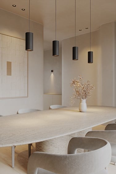 Pendant, ceiling and wall spot light in dining room