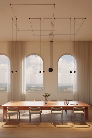 Kompas combined with Marbul suspended lighting