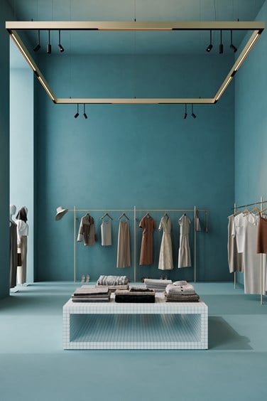 Modern minimalist linear lights in a luxury retail boutique