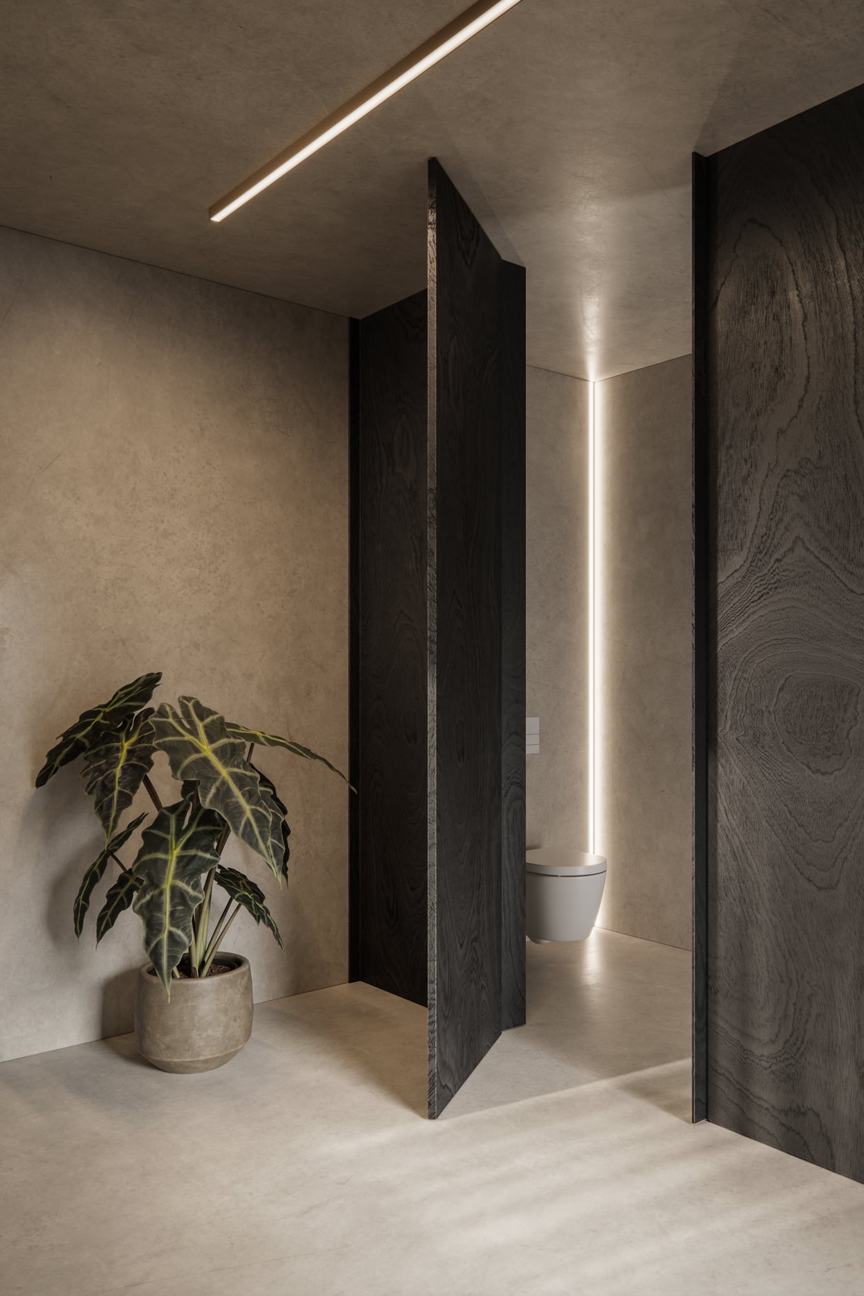 SLD35 Surface Recessed Trimless Ano Bronze in residential bathroom