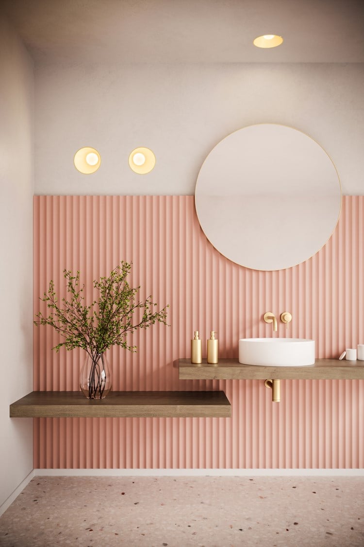 Modern bathroom wall lighting  in a pink bathroom