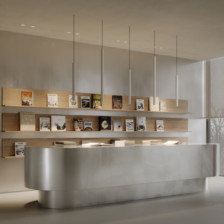 Pista Magnetic track lighting on a modern kitchen island