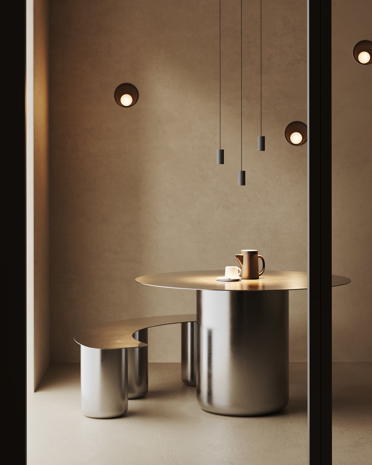 Shellby Recessed in Cast Grey Matt & Minude Suspended in hospitality setting