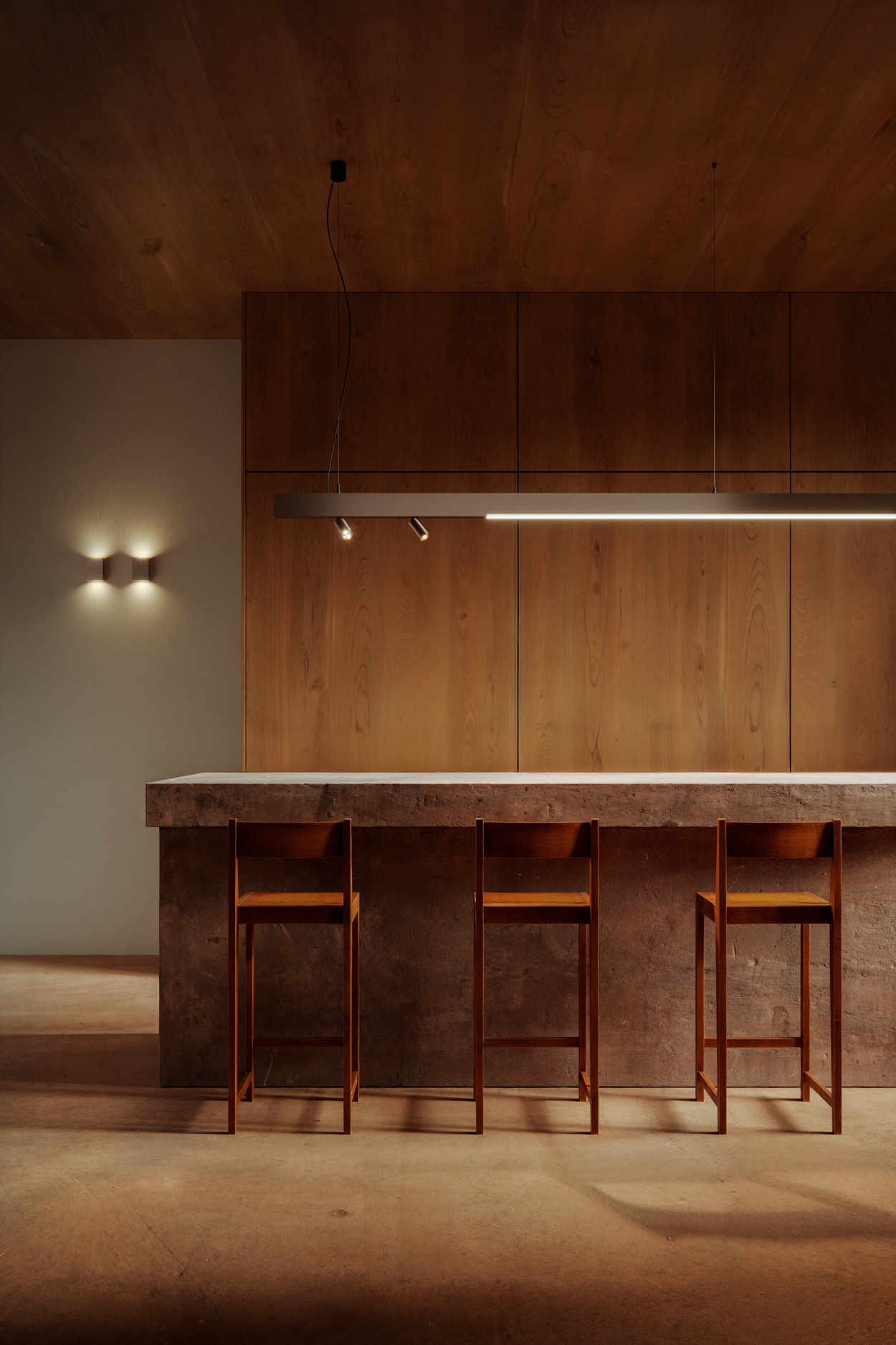 SLD50 Suspended Modupoint Minude Jack Silver Bronze Brushed Anodised above kitchen island