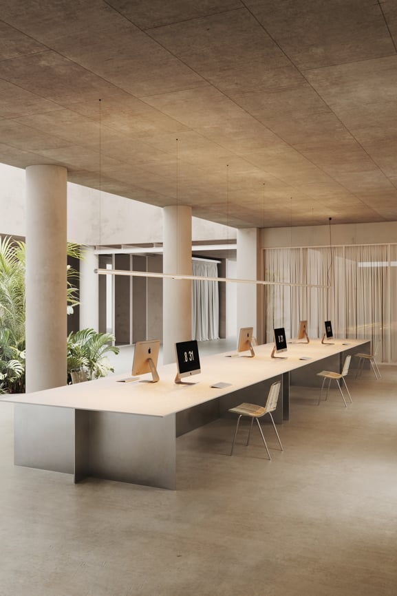 Modern linear lighting in workspace