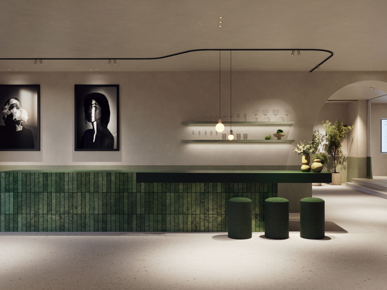 Reception with bar with track lighting