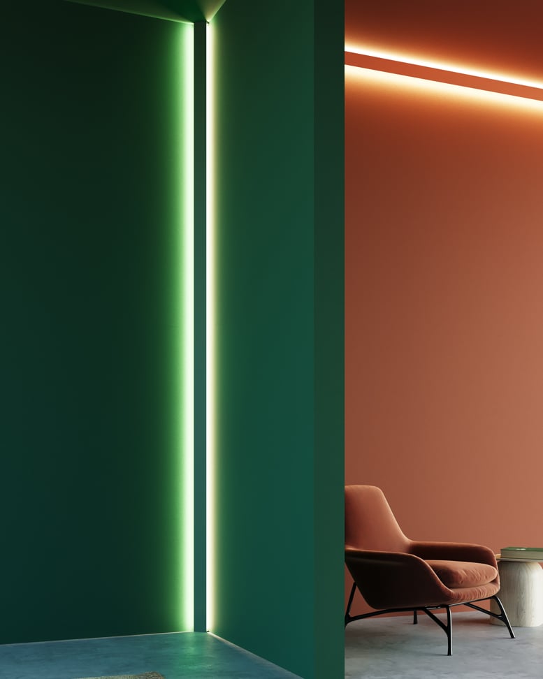 Green corner lighting that fits with the wall