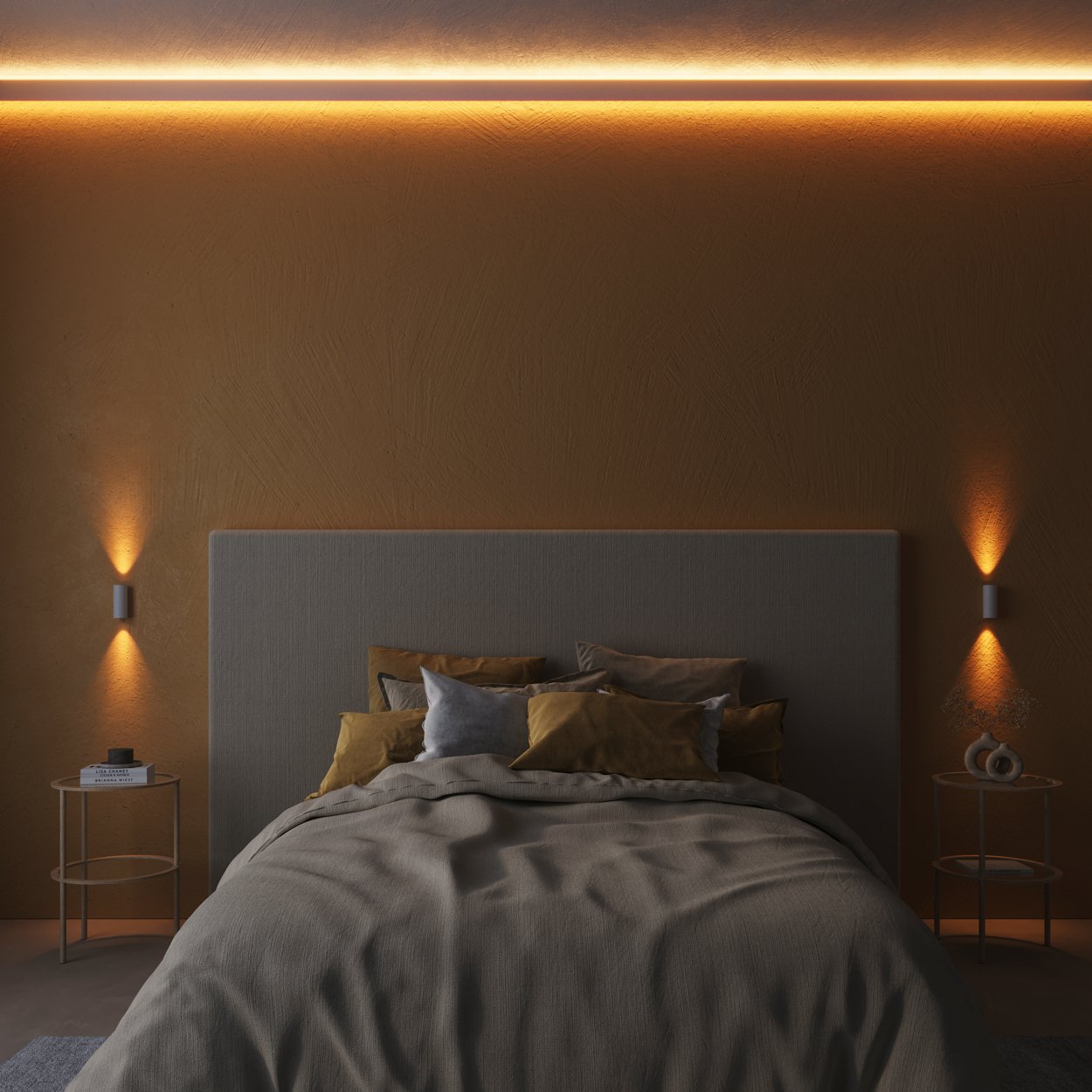 Corner lighting in bedroom