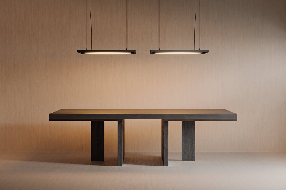Geometry Suspended Adjustable Black Structure above table in residential setting