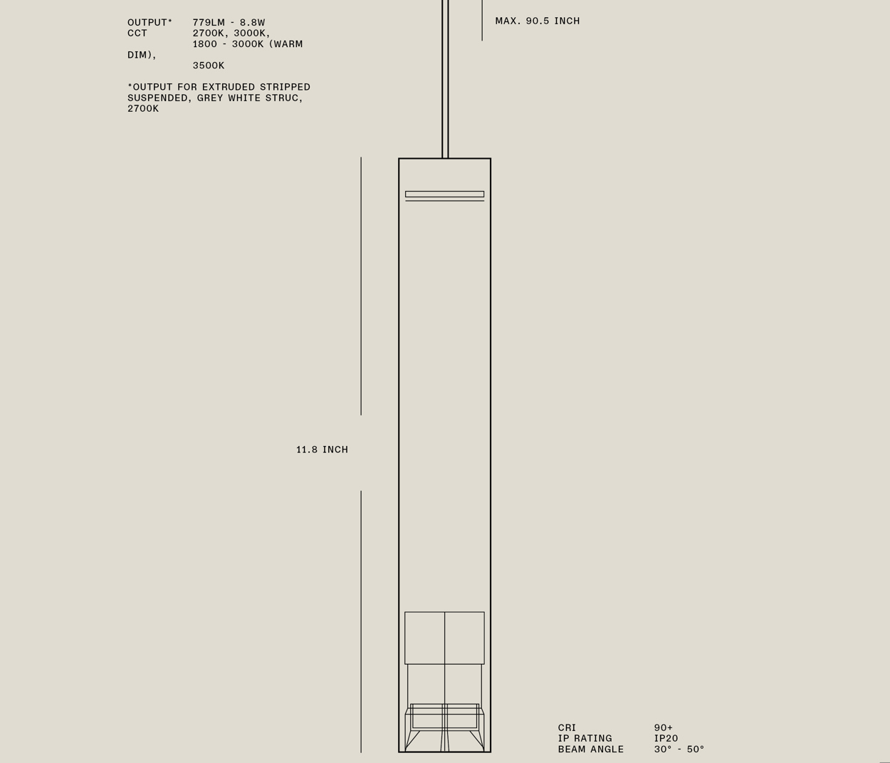 technical linedrawing extruded stripped pentand luminaire