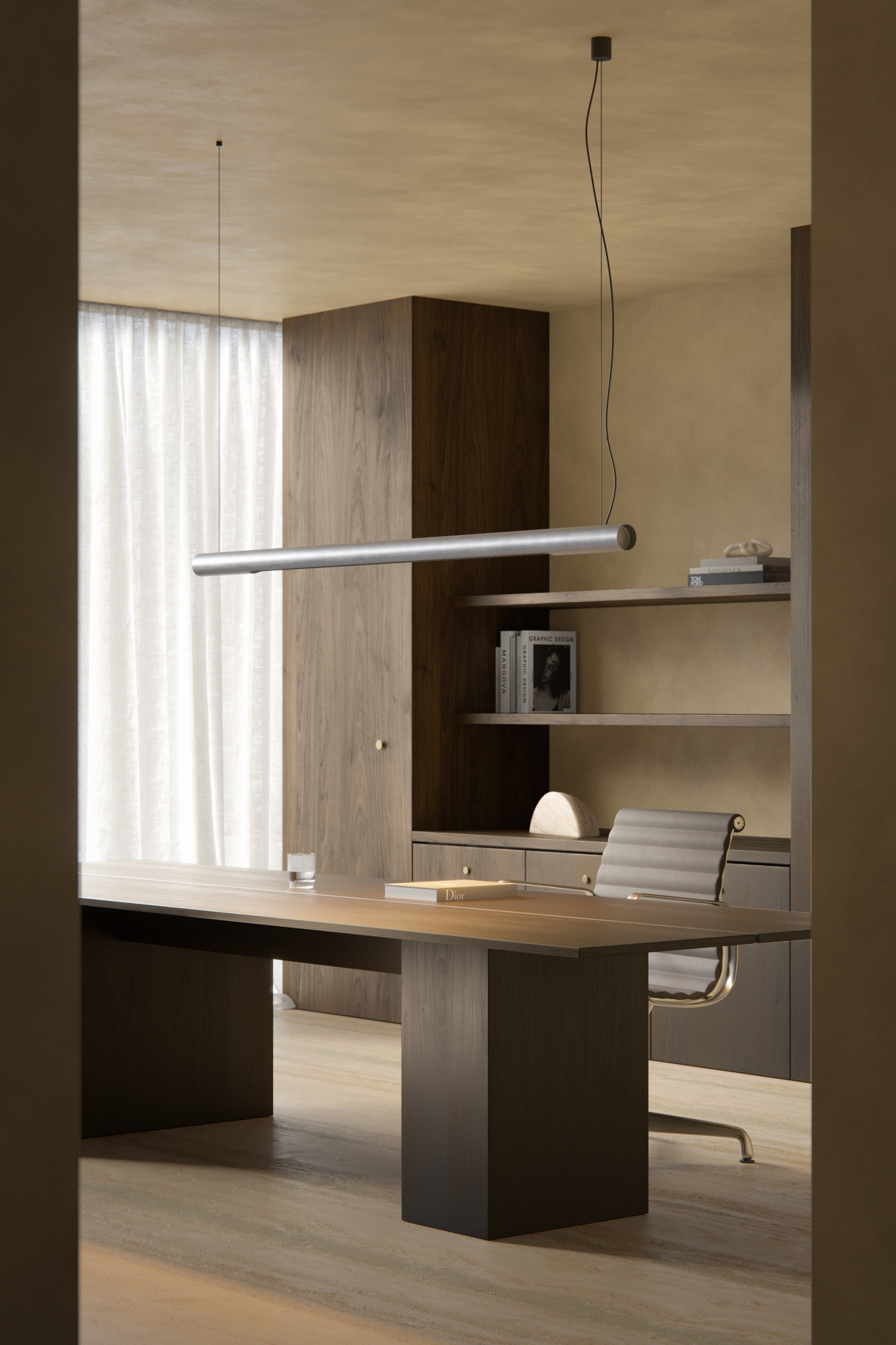Straw Suspended Alu Silk Brush above office in private residence
