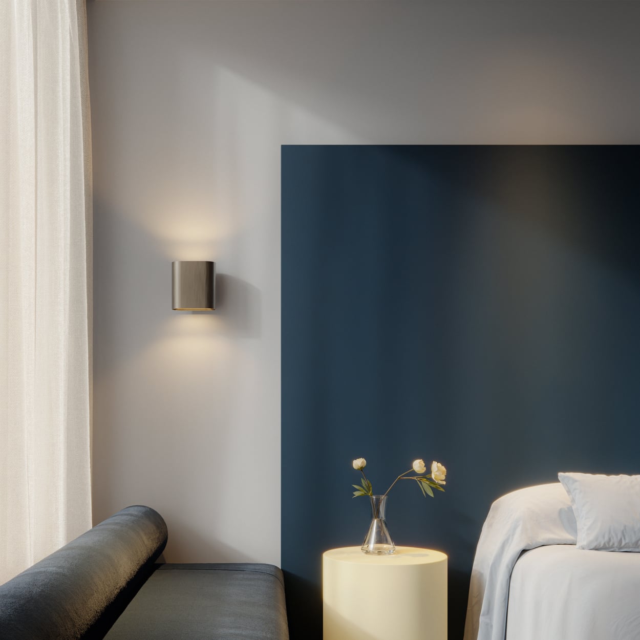 Duell Wall in bedroom in private residence silver bronze brushed anodised
