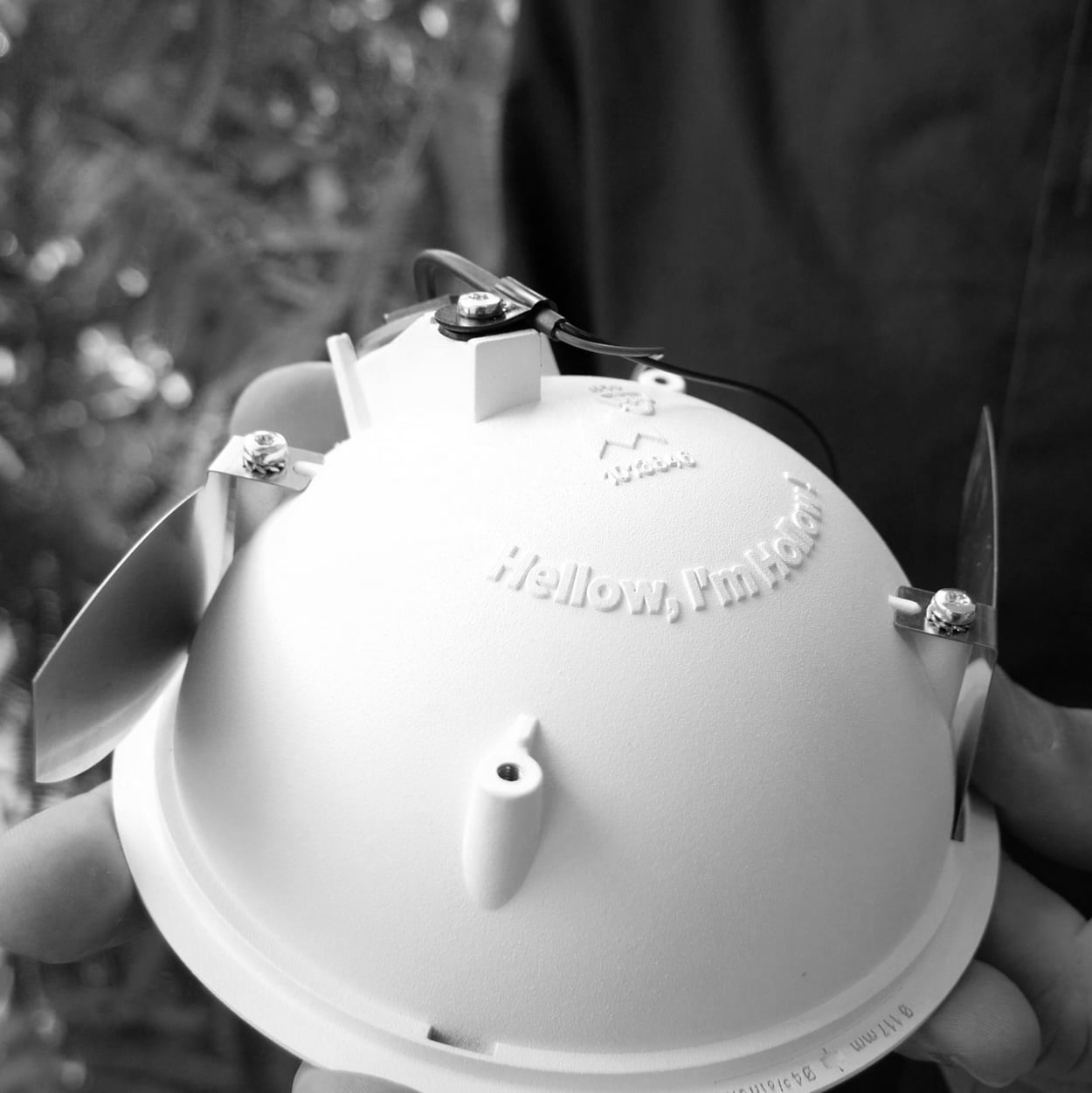 Hollow luminaire with quote on the back of the fixture