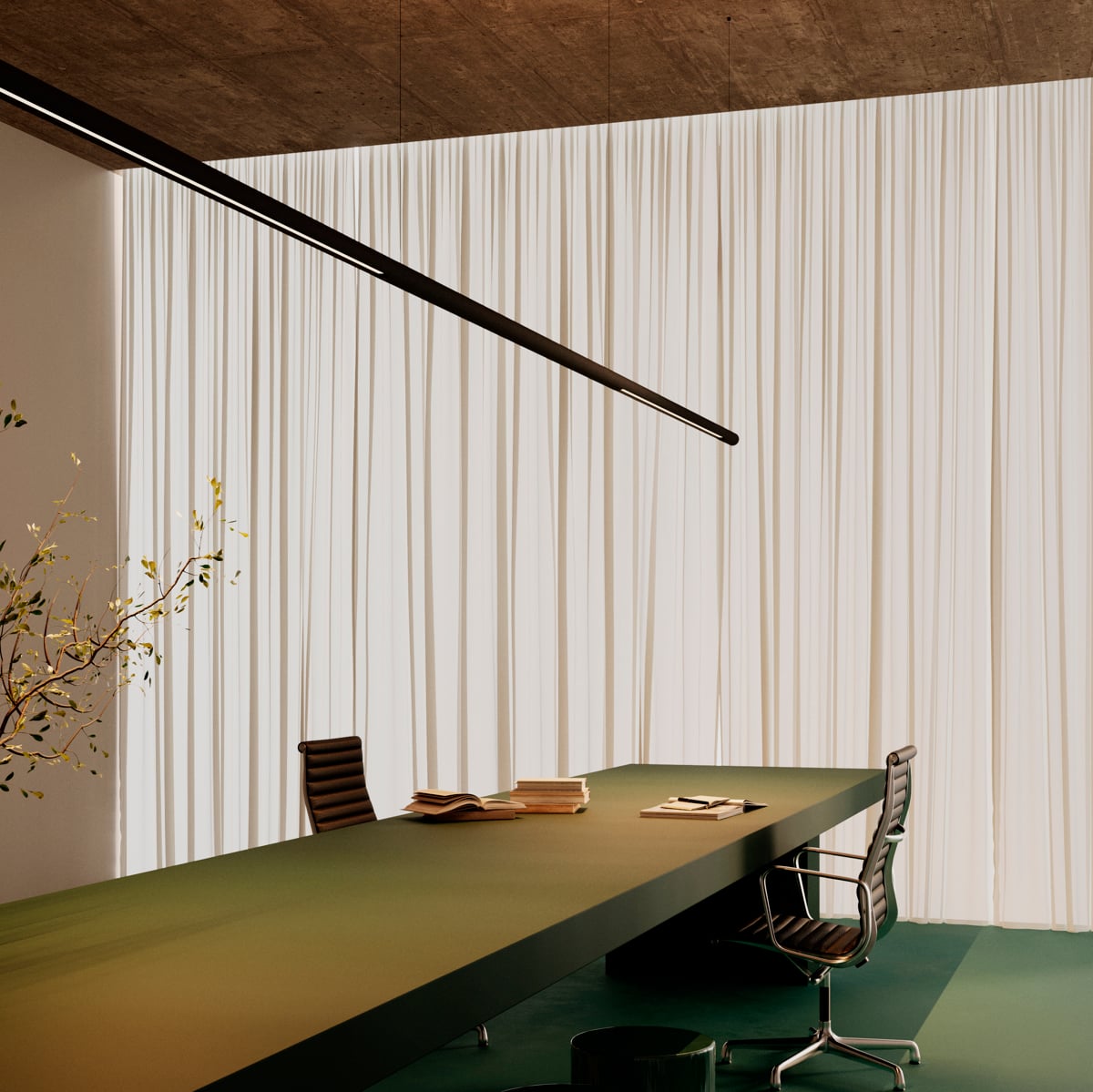 Straw Suspended Black Structure in office setting