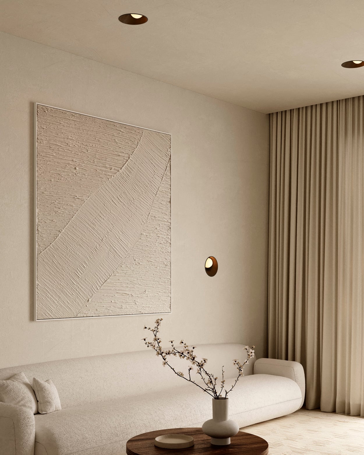 Recessed round lighting in living room