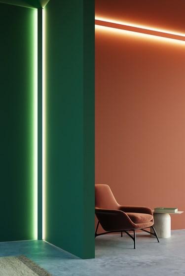 Green corner lighting that fits with the wall