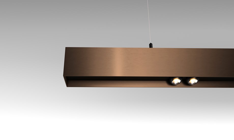 Bronze suspended linear lighting combined with light bulbs