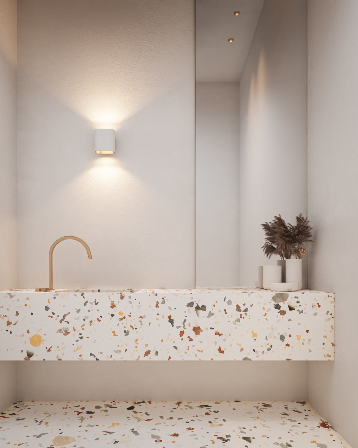 Bathroom private residence with warm tones and Duell on the wall