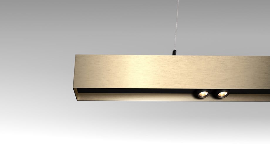 Champagne suspended linear lighting combined with light bulbs